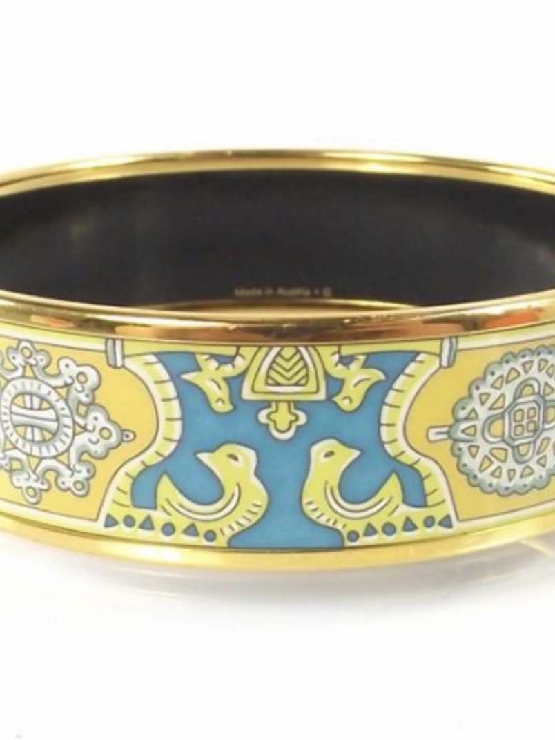 Hermes Yellow And Blue Enamel Bangle Bracelet